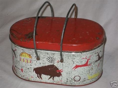 vintage metal american indians lunch boxes|VINTAGE OVAL METAL TIN LUNCH PAIL BOX .